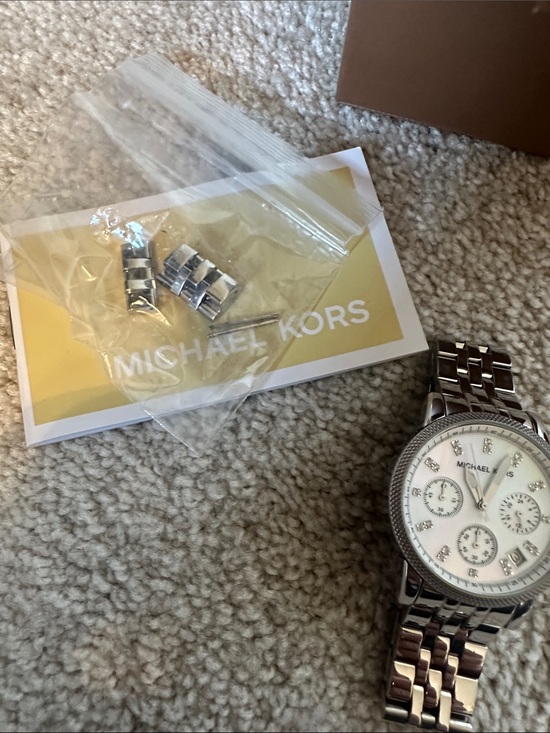 Michael Kors Silver Watch, Pearlized Iridescent Face (see Note in description)